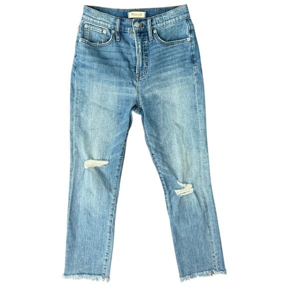 Madewell Blue Distressed Raw Hem Light Wash Stretch Perfect Vintage Jeans sz 26 - Picture 1 of 11